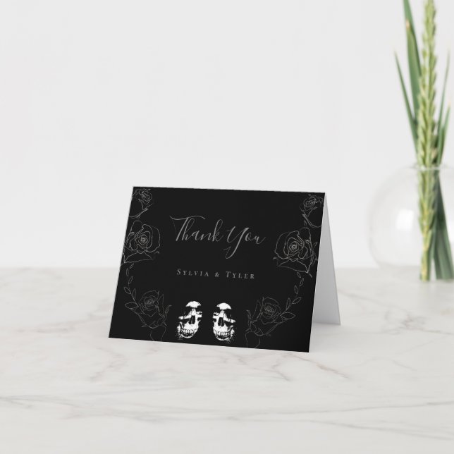 Skull Black Grey Til Death Do Us Part Wedding Thank You Card (Front)