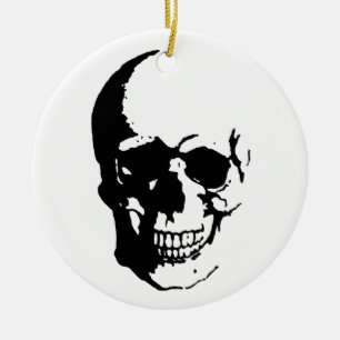 Skull - Black & White Metal Fantasy Art Ceramic Tree Decoration