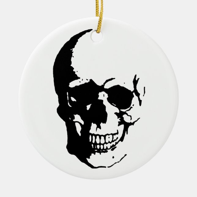 Skull - Black & White Metal Fantasy Art Ceramic Tree Decoration (Front)