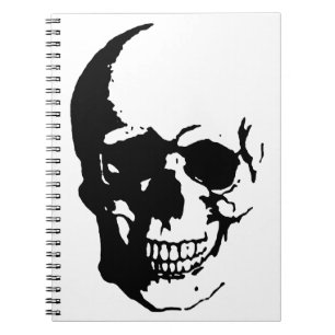 Skull - Black & White Metal Fantasy Art Spiral Notebook
