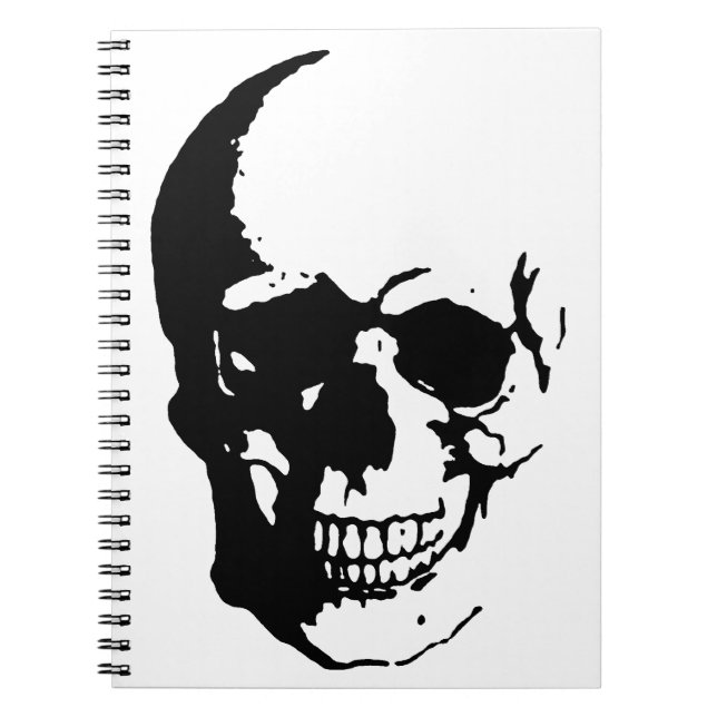 Skull - Black & White Metal Fantasy Art Spiral Notebook (Front)