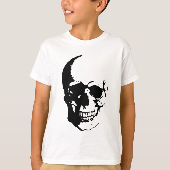 Skull - Black & White Metal Fantasy Art T-Shirt (Front)