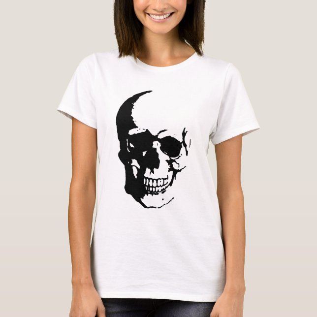 Skull - Black & White Metal Fantasy Art T-Shirt (Front)