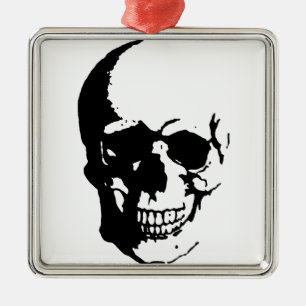 Skull - Black & White Metal Fantasy Art Tree Decoration