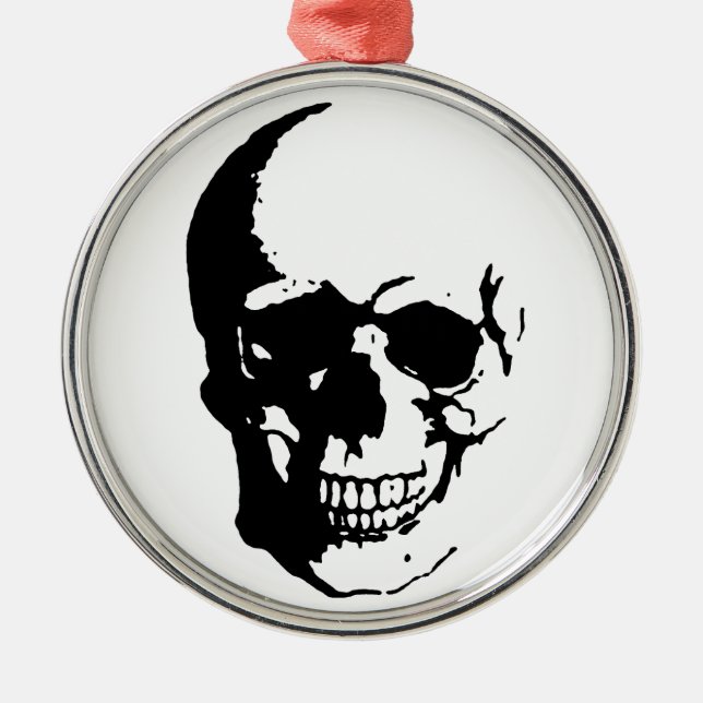 Skull - Black & White Metal Fantasy Art Tree Decoration (Front)