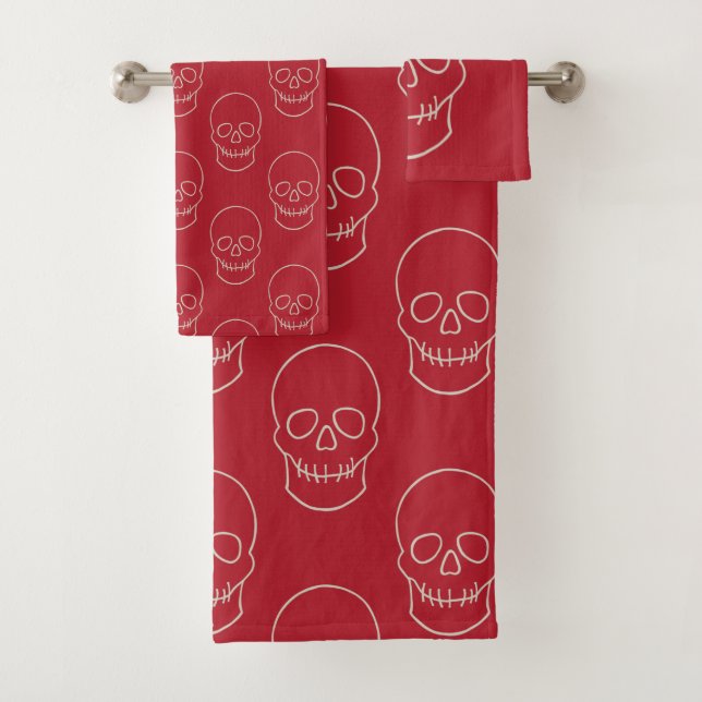 Skull - Blood Red and Bone White Bath Towel Set (Insitu)