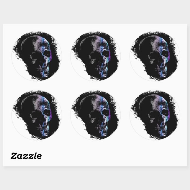 SKULL Blue Purple Classic Round Sticker (Sheet)