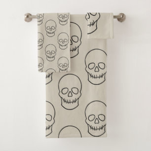 Skull - Bone White and Bat Black  Bath Towel Set