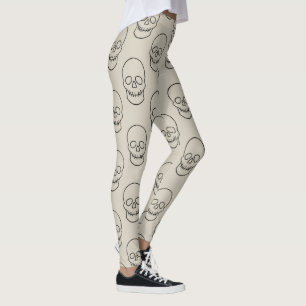 Skull - Bone White and Bat Black Leggings