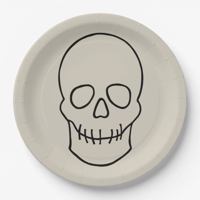 Skull - Bone White and Bat Black Paper Plate (Front)