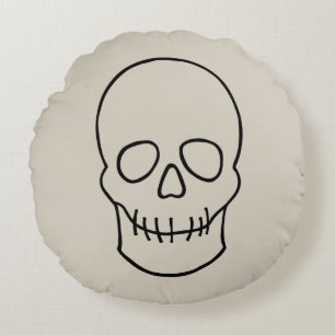 Skull - Bone White and Bat Black Round Cushion