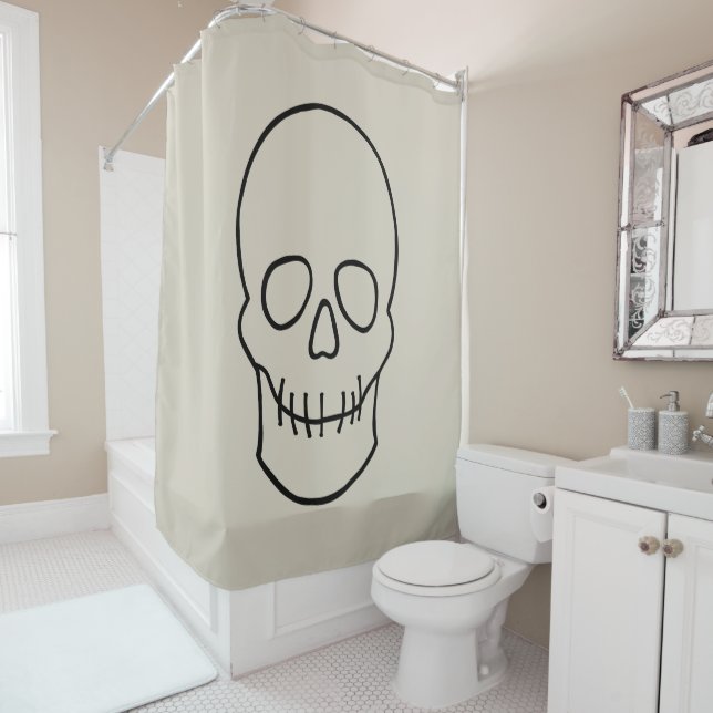 Skull - Bone White and Bat Black Shower Curtain (In Situ)