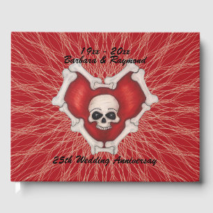 Skull Bones Gothic Anniversary Red Heart Spirals Guest Book