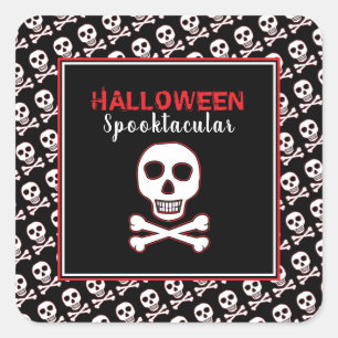 Skull & Bones, Red Halloween Party Square Sticker