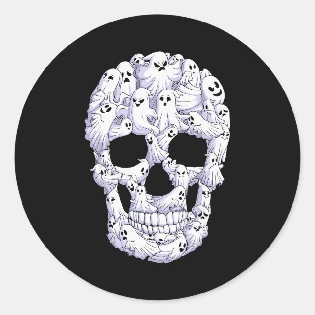 Skull Boo Ghost Funny Boo Ghosts Halloween Costume Classic Round Sticker (Front)