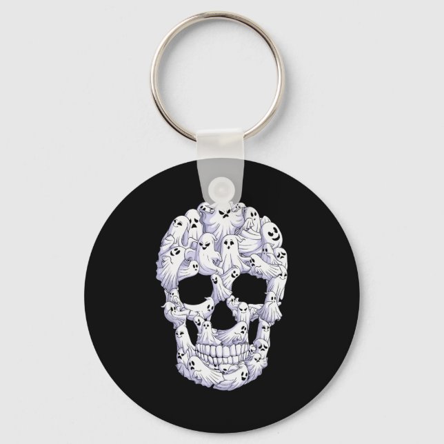 Skull Boo Ghost Funny Boo Ghosts Halloween Costume Key Ring (Front)