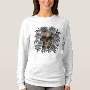 SKULL BOUQUET FLOWERS BLACK AND WHITE T-Shirt