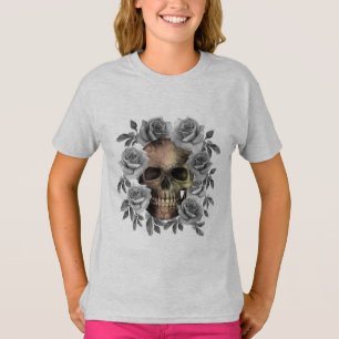 SKULL BOUQUET FLOWERS BLACK AND WHITE T-Shirt