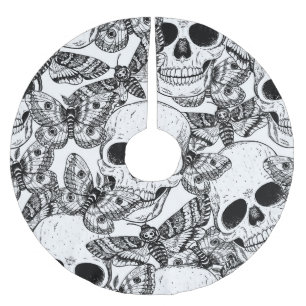 Skull, butterflies: hand-drawn vintage pattern brushed polyester tree skirt