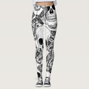 Skull, butterflies: hand-drawn vintage pattern leggings