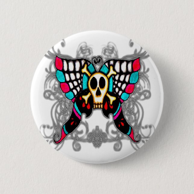 Skull Butterfly 6 Cm Round Badge (Front)