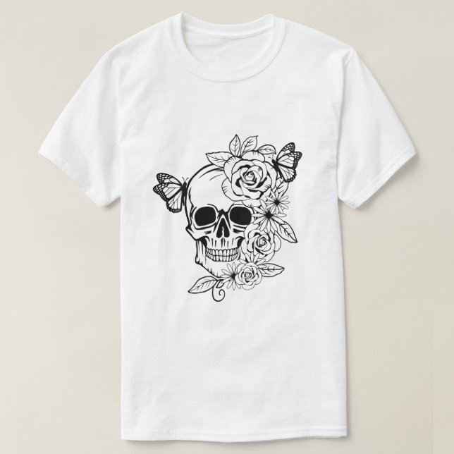 Skull Butterfly Floral Art T-Shirt (Design Front)