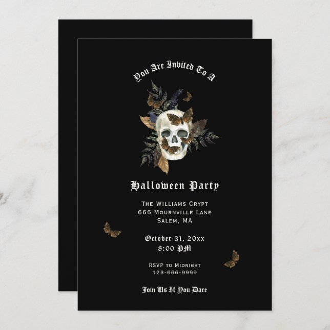 Skull Butterfly Halloween Party Invitation (Front/Back)