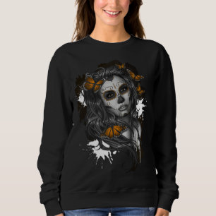 Skull Butterfly Sugar Skull  sad emo girl y2k goth Sweatshirt