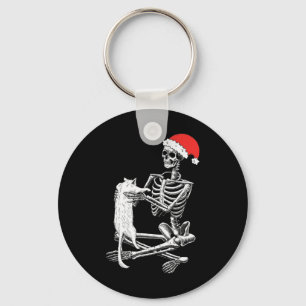 Skull Cat Christmas Key Ring