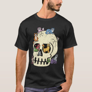 Skull Cats Halloween Skeleton Bones Kitten Men Wom T-Shirt