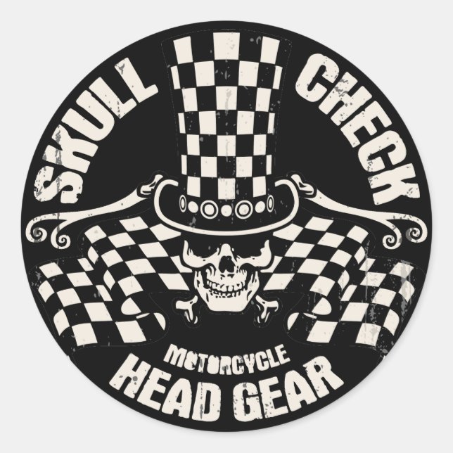 Skull Check Head Gear Classic Round Sticker (Front)