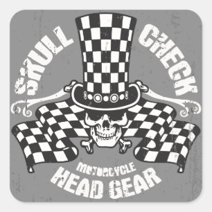 Skull Check Head Gear Square Sticker