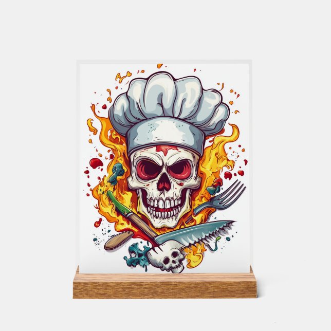 Skull Chef Kitchen Master Acrylic Sign (Front)