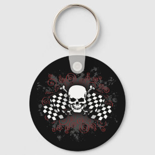 Skull-chequered flags-splat key ring