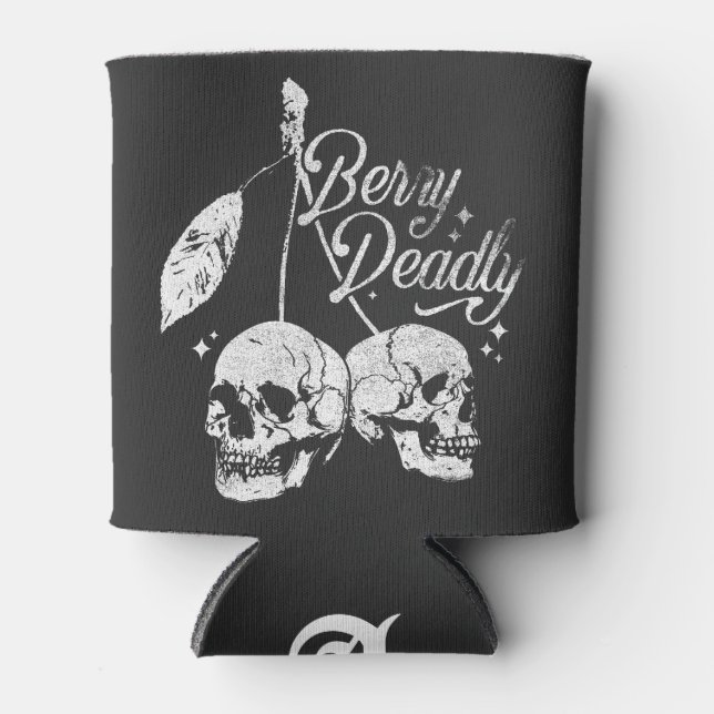 Skull Cherry Spooky and Sweet Gothic Halloween Can Cooler (Front)