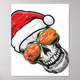 Skull Christmas In July Beach Tropical Summer Vaca Poster