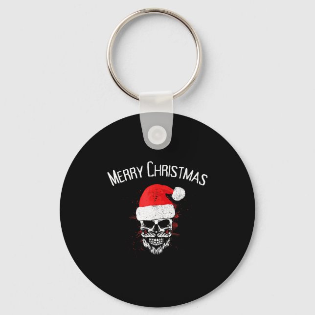 Skull Christmas Santa - Creepy Christmas  Key Ring (Front)