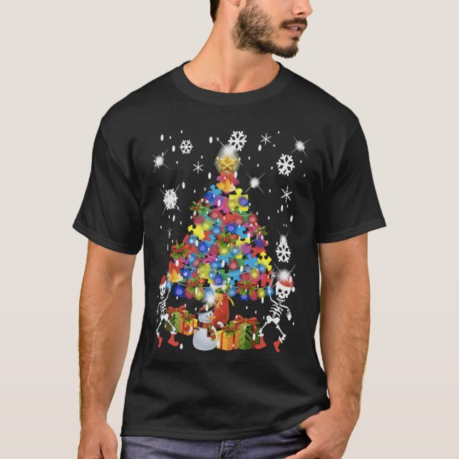 skull christmas tree gift for men woman autism T-Shirt (Front)