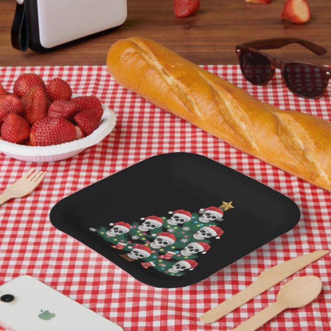 Skull Christmas Tree Pajama Cool Skeleton Santa  Paper Plate (Picnic)