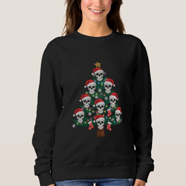 Skull Christmas Tree Pajama Cool Skeleton Santa  Sweatshirt (Front)