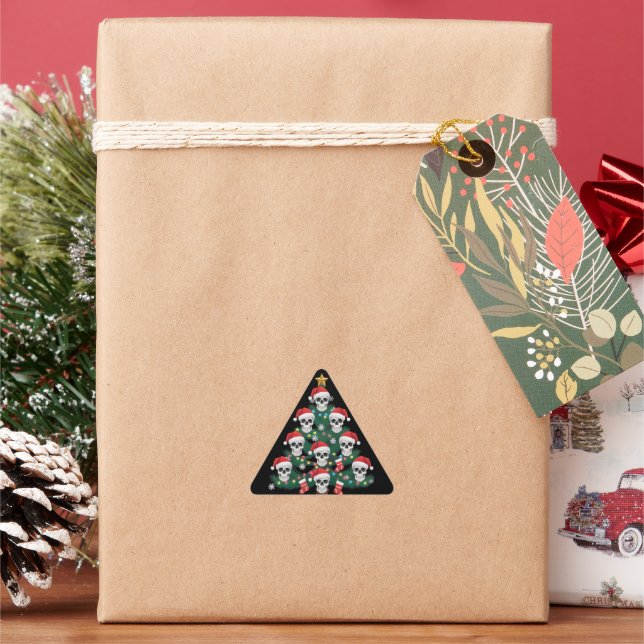 Skull Christmas Tree Pajama Cool Skeleton Santa  Triangle Sticker (Holiday)