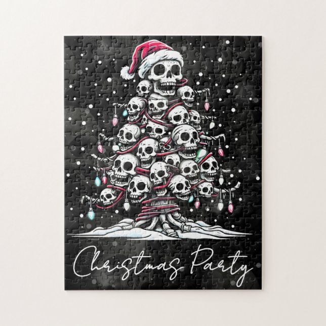 Skull Christmas Tree Pajama Skeleton Santa Hat Jigsaw Puzzle (Vertical)