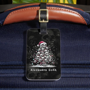 Skull Christmas Tree Pajama Skeleton Santa Hat Luggage Tag