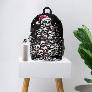 Skull Christmas Tree Pajama Skeleton Santa Hat Printed Backpack