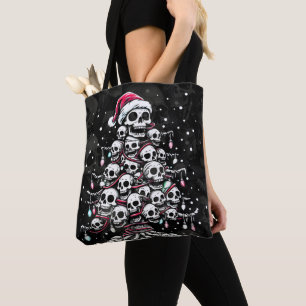 Skull Christmas Tree Pajama Skeleton Santa Hat Tote Bag