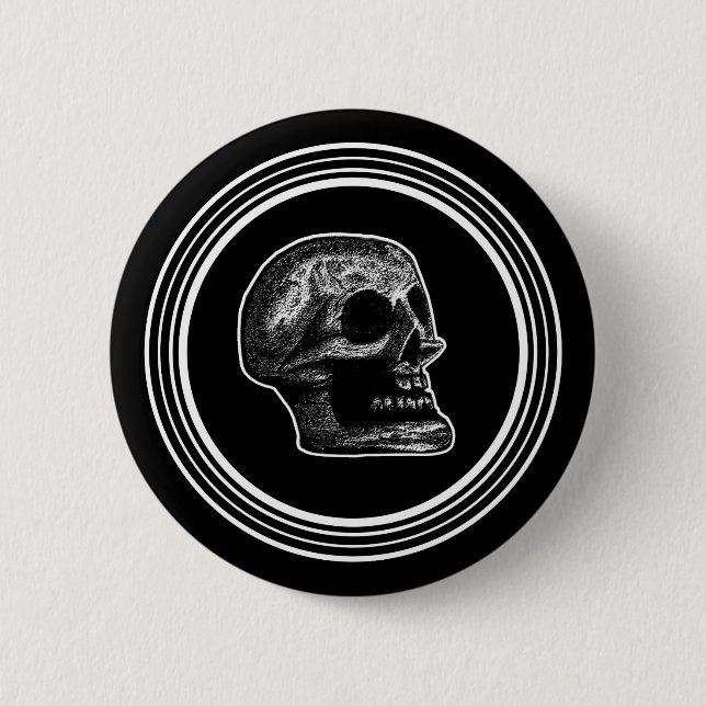 SKULL - Circle Black & White 6 Cm Round Badge (Front)