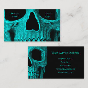 Skull Close Up Gothic Dark Teal Black Tattoo Shop Business Card