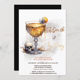 Skull Cocktail Scary Costumes & Cocktail Halloween Invitation