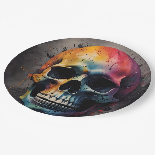 Skull colored head paper plate (Angled)