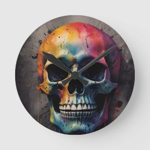 Skull colored head round clock